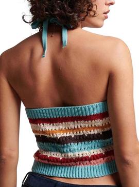 Top Superdry Vintage Crochet Halter Turquesa Mulher