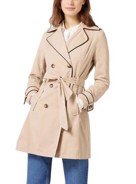 Gabardina Naf Naf Rib Bege para Mulher