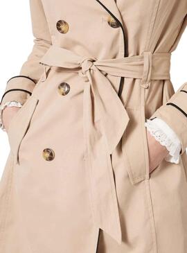 Gabardina Naf Naf Rib Bege para Mulher