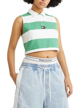Polo Tommy Jeans Stripe Verde para Mulher