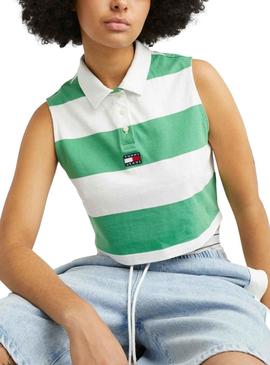 Polo Tommy Jeans Stripe Verde para Mulher