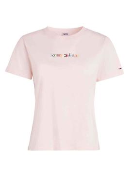 T-Shirt Tommy Jeans Serif Rosa para Mulher