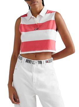 Polo Tommy Jeans Stripe Rosa para Mulher