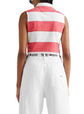 Polo Tommy Jeans Stripe Rosa para Mulher