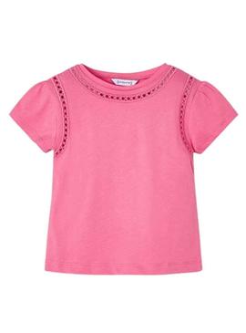 T-Shirt Mayoral Bordado Calado Rosa para Menina