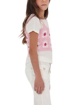 Set Top Crochê e T-Shirt Mayoral Rosa para Menina