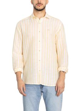 Camisa Klout Lino Listras Amarelo e Branco