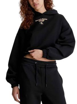 Sweat Calvin Klein Gathered Cropped Preto Mulher