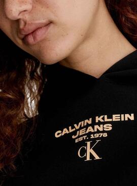 Sweat Calvin Klein Gathered Cropped Preto Mulher