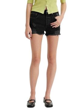 Short Levis 501 Preto Rotos para Mulher