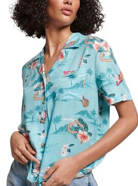 Camisa Superdry Beach Resort Azul para Mulher
