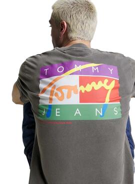 T-Shirt Tommy Jeans Signature Cinza para Homem