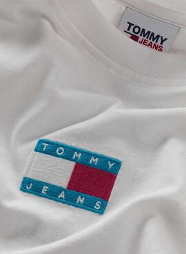 T-Shirt Tommy Jeans Pop Badge Branco para Mulher