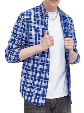 Camisa Tommy Jeans Small Check Azul para Homem