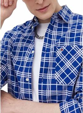 Camisa Tommy Jeans Small Check Azul para Homem