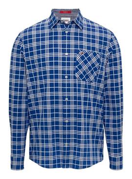 Camisa Tommy Jeans Small Check Azul para Homem