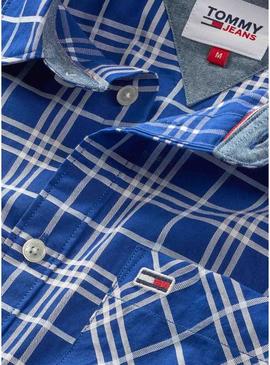 Camisa Tommy Jeans Small Check Azul para Homem