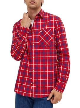 Camisa Tommy Jeans Small Check Vermelho para Homem