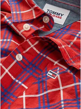 Camisa Tommy Jeans Small Check Vermelho para Homem