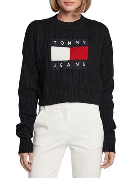 Camisola Tommy Jeans Center Flag Preto para Mulher