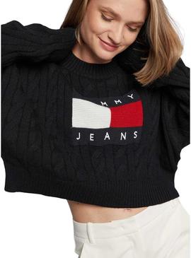 Camisola Tommy Jeans Center Flag Preto para Mulher