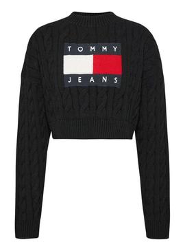 Camisola Tommy Jeans Center Flag Preto para Mulher