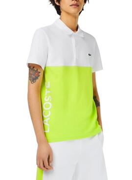 Polo Lacoste Bicolor Branco e Neon para Homem