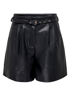 Shorts Only Heidi Couro Sintético Preto para Mulher