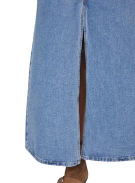 Saia Denim Vila Vikira Long Light Azul Mulher