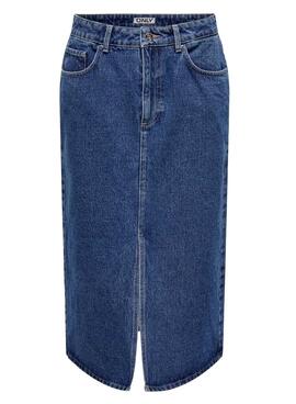 Saia Denim Only Biamjca Midi Medium Blue Mulher