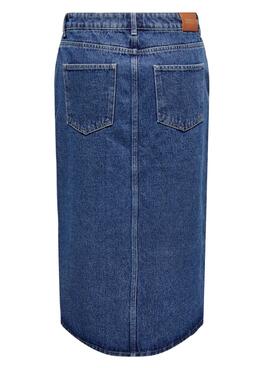 Saia Denim Only Biamjca Midi Medium Blue Mulher