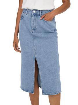 Saia Denim Only Bianca Midi Light Azul Mulher