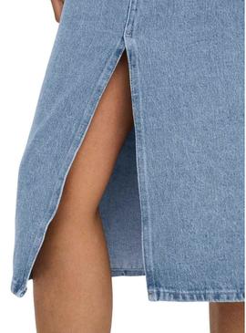 Saia Denim Only Bianca Midi Light Azul Mulher