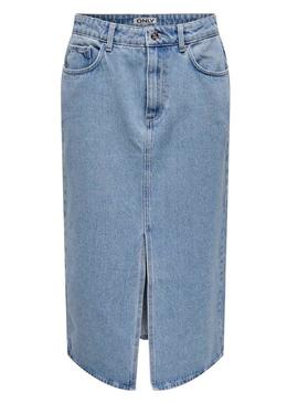 Saia Denim Only Bianca Midi Light Azul Mulher