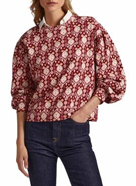 Sweat Pepe Jeans Bella Printed Bordeaux Mulher