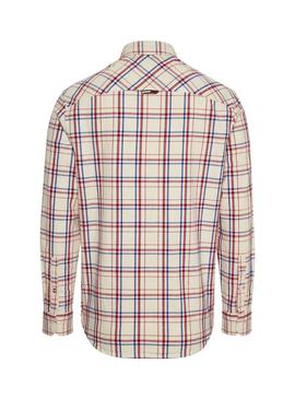 Camisa Tommy Jeans Check Pocket Bege Homem