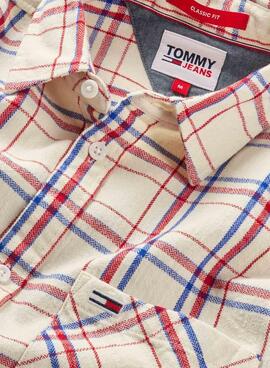 Camisa Tommy Jeans Check Pocket Bege Homem