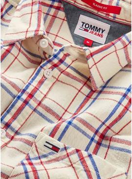 Camisa Tommy Jeans Check Pocket Bege Homem