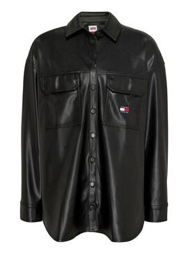 Overshirt Tommy Jeans Pleather Preto para Mulher