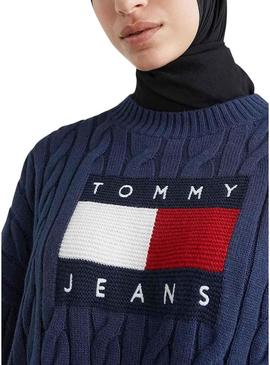 Camisola Tommy Jeans Boxy Center Azul Marinho Mulher