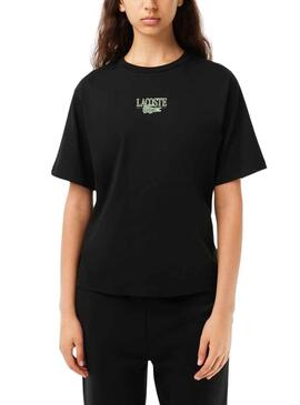 T-Shirt Lacoste Knitted Algodón Preto para Mulher
