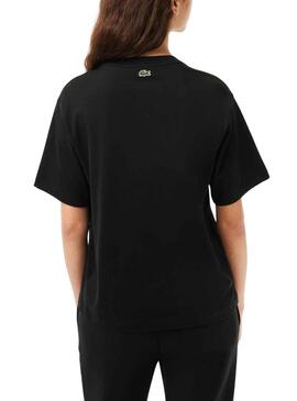 T-Shirt Lacoste Knitted Algodón Preto para Mulher