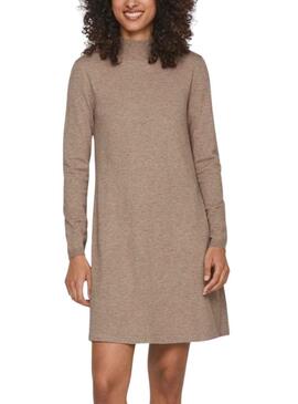 Vestido Vila Vicomfy A-Line Rollneck Marrom Mulher