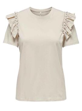 T-Shirt Only Rebelle Bege para Mulher