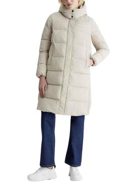 Casaca Calvin Klein Plumas Capuz Bege Mulher
