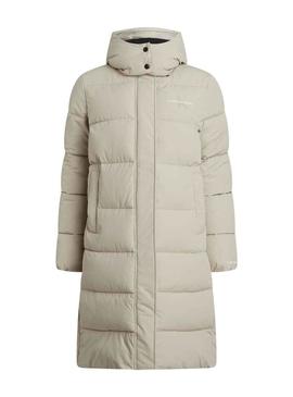 Casaca Calvin Klein Plumas Capuz Bege Mulher