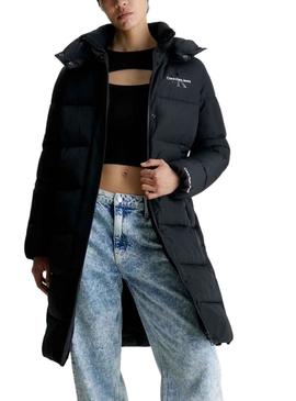Casaca Calvin Klein Plumas Capuz Preto Mulher