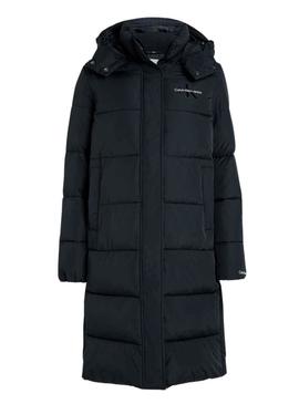 Casaca Calvin Klein Plumas Capuz Preto Mulher