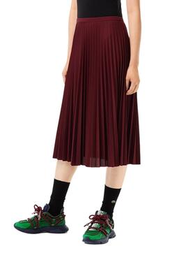 Saia Lacoste Jupe Plissado Fluida Bordeaux Mulher