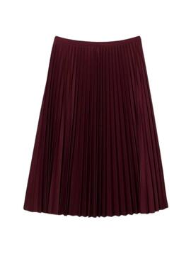 Saia Lacoste Jupe Plissado Fluida Bordeaux Mulher